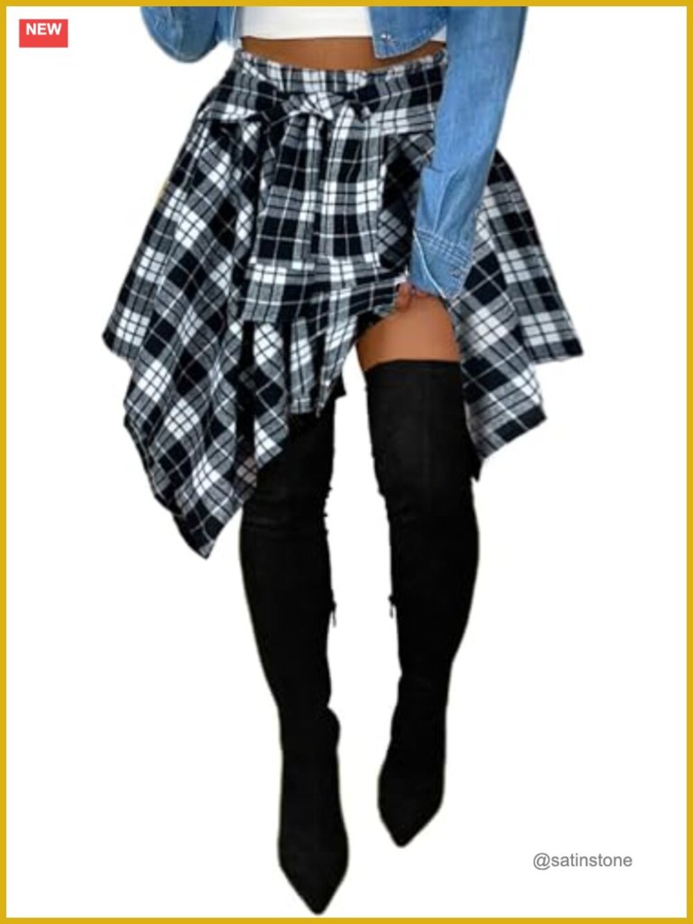 Womens Plaid Mini Skirt High Waist Knot Front Pleated A-Line Skort Streetwear